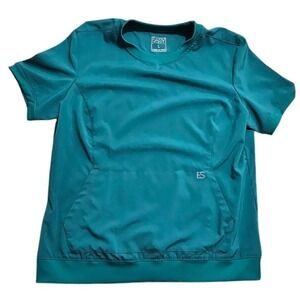 Easy Stretch Womens Teal Short Sleeve Scrub Top BU4417 HUNTE Pocket Large